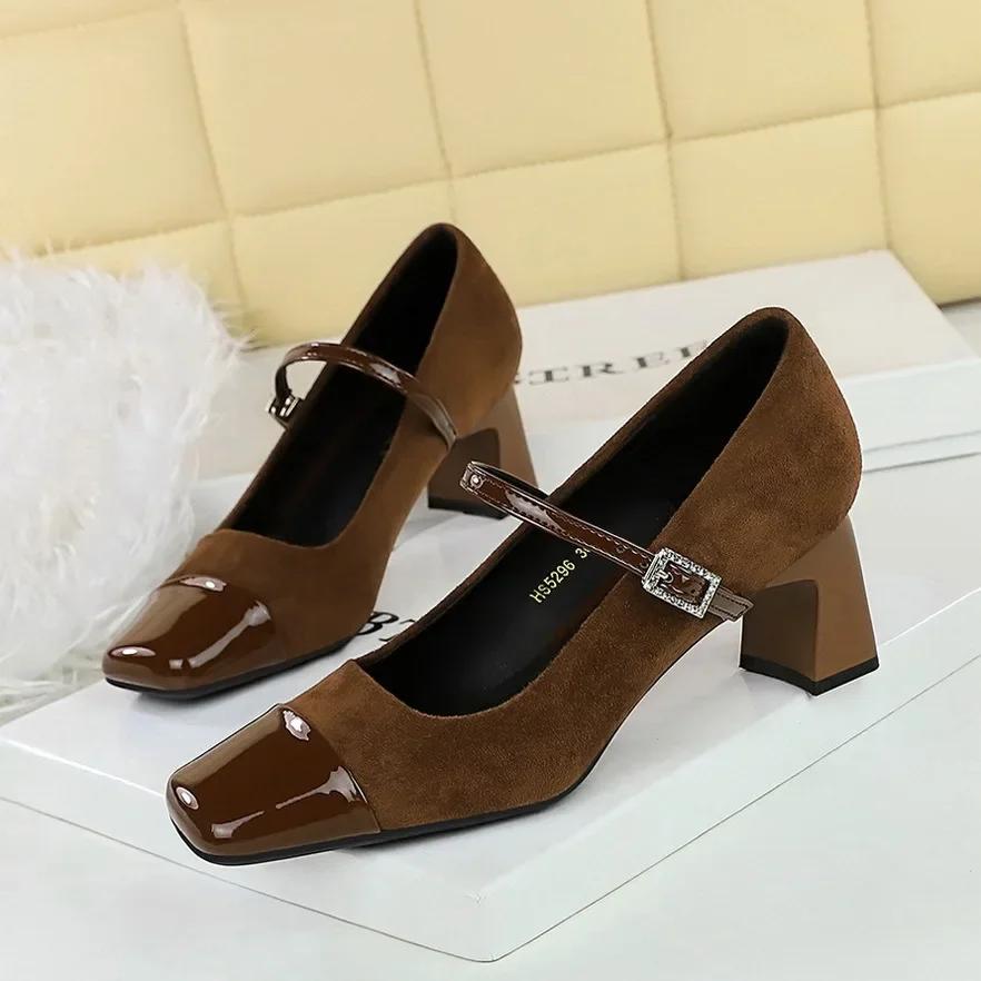 Designer Fashion Buckle Strap Mary Janes Women Square heel Shoes Dress Footwear Leopard Print Female Soft Round Toe Ladies Shoes