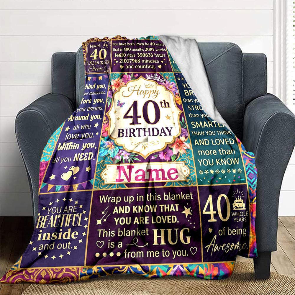Happy 40Th Birthday Quotes Blanket Personalized Name Soft Comfortable Stylish Blanket Car Blanket Perfect For Travel Camping Outdoor Home Suitable For