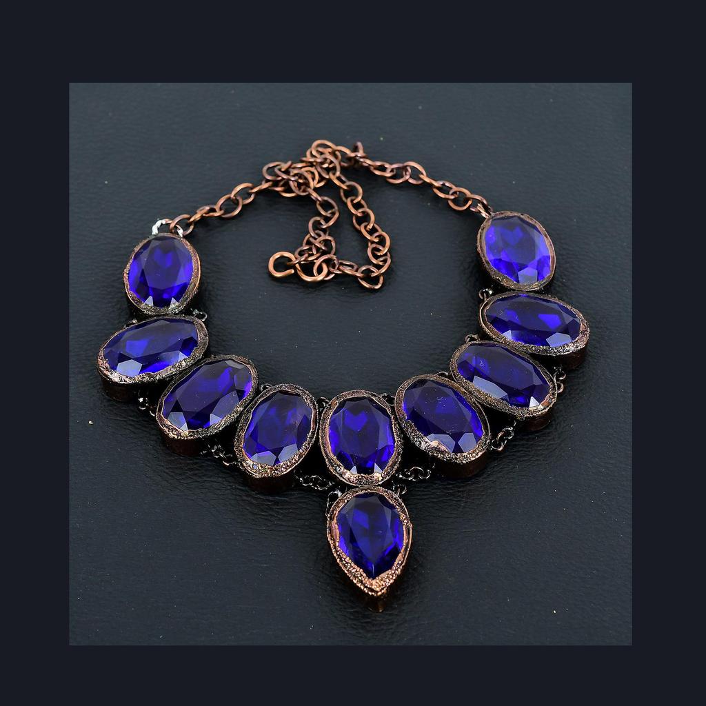 Tanzanite Handmade Gemstone Necklace, Copper Electroformed Necklace Antique Jewelry, Adjustable Chain Necklace Engagement Gift