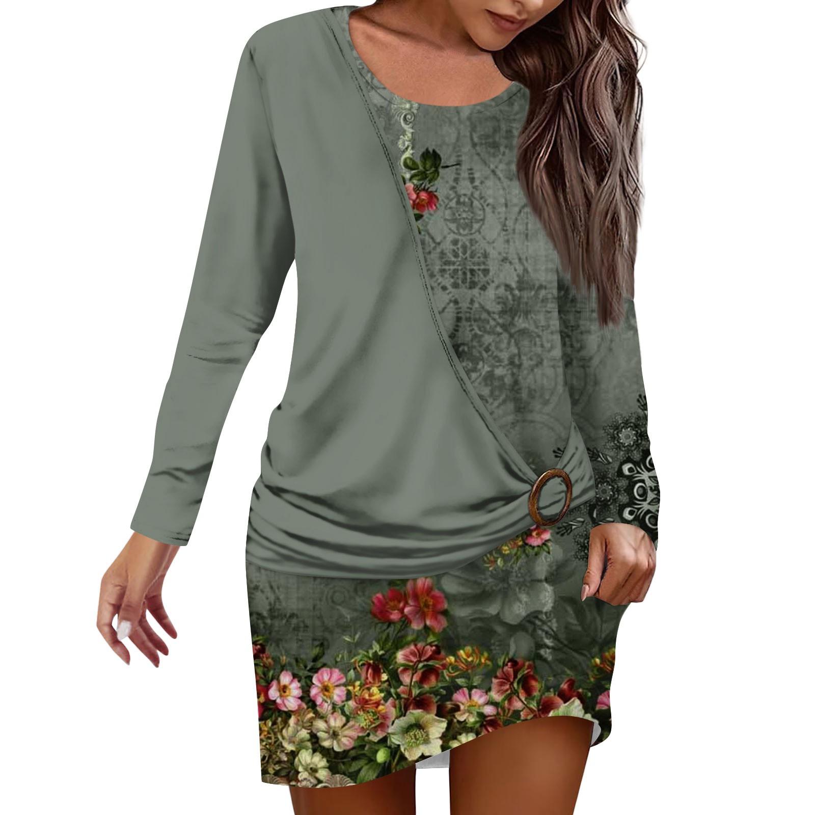 Жен. Платье Толстовка Платье С принтом Мода Свободный вырез с круглым вырезом — фото 3