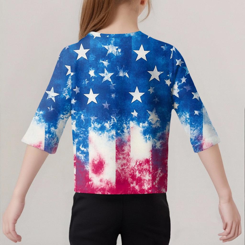 Children's Fashion Printed Round Neck Three-quarter Sleeve Top Casual T-shirt