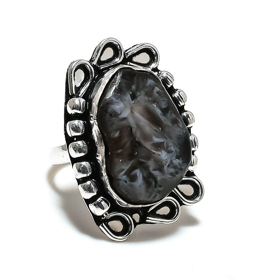 Black Solar Quartz Gemstone 925 Sterling Silver Jewelry Ring Size 7 SU-7166