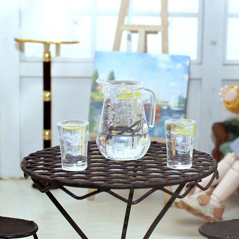 3Pc/Set Dollhouse Miniature Food Lemon Juice Jug Cup For Dollhouse Furniture