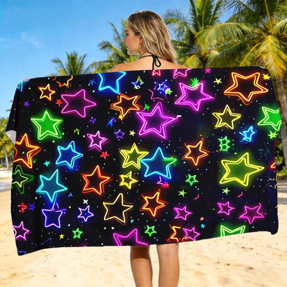 Neon Star Design Unisex Beach Towel, Soft Lightweight Absorbent Quick-Dry for Beach Camping Gift W40*H60(CM)