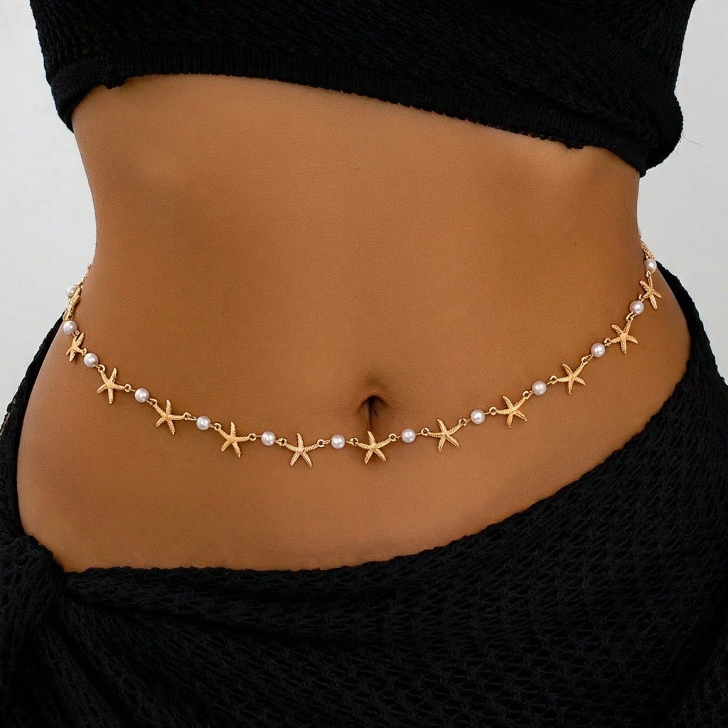 2pcs Bohemian Style Ocean Series Shell & Starfish Beaded Waist Chain For Women