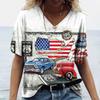 Hot US Route 66 Pattern 3D Print Women's V-Neck T-shirts Casual Lady Short Sleeve Oversized Pullover Fashion Tops Women Clothes