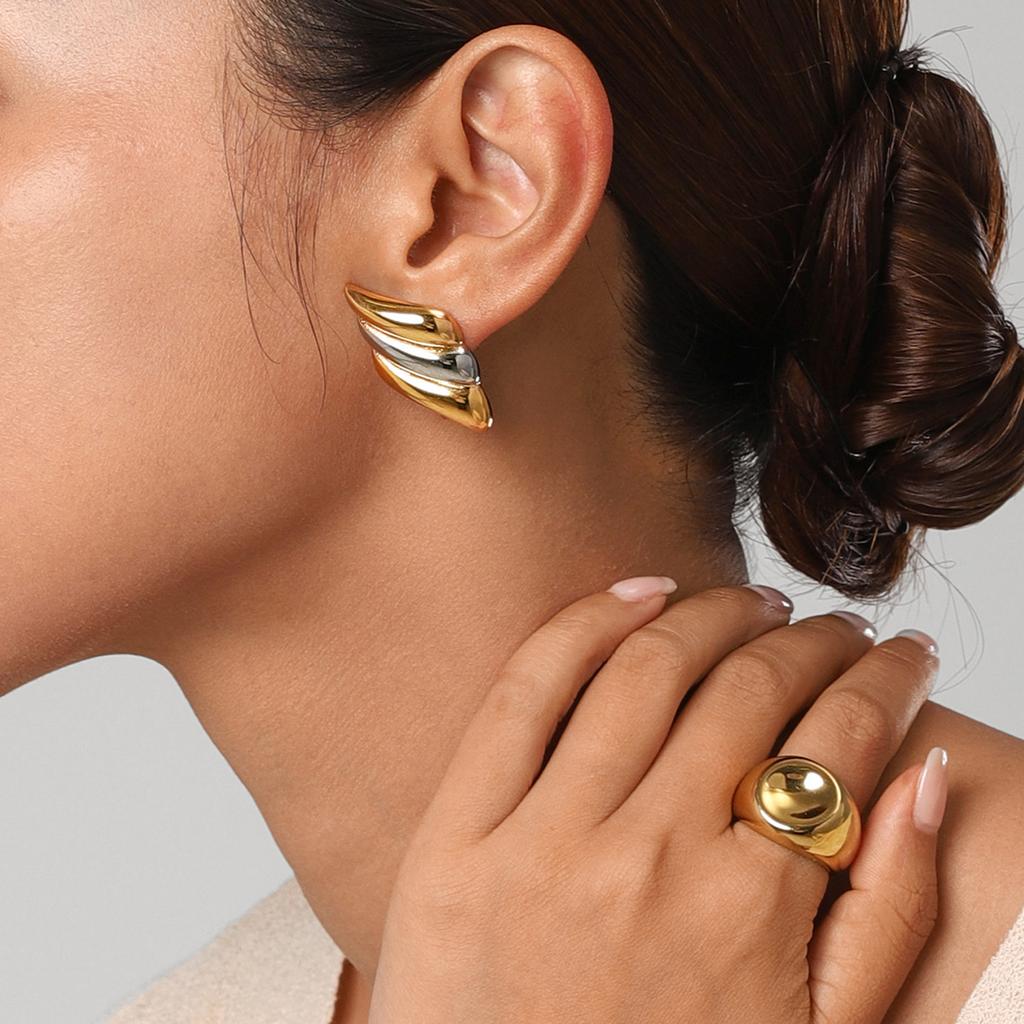 Geometric Gold and Silver Tone Studs Earrings for Women Fashion Vintage Texture Ear Accessories Lightweight Jewelry