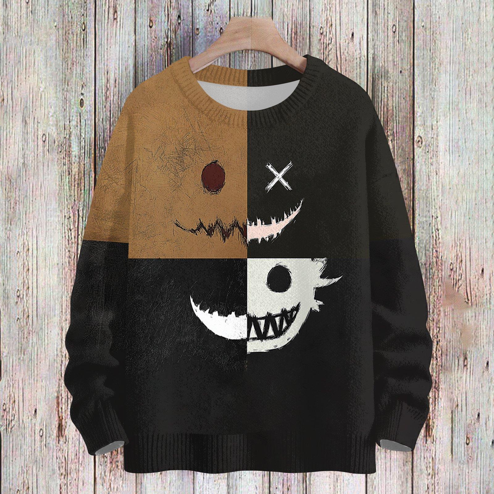 Women s Casual Long Sleeve Halloween Print Round Neck Knit Sweater Top M