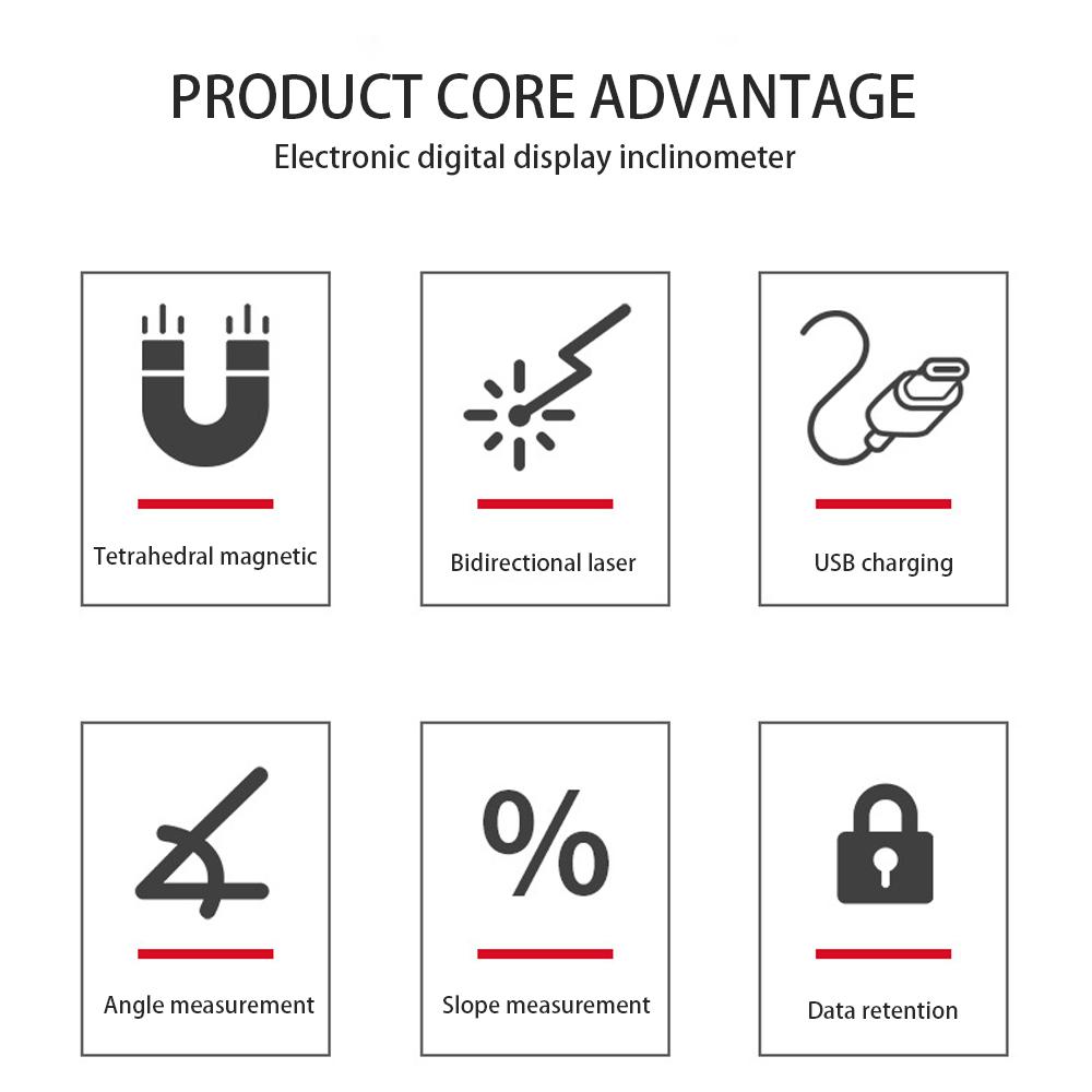 Magnetic Digital Angle Finder Electronic Laser Gauge Ruler 360 Degree LCD Protractor Mini Inclinometer Measuring Tool