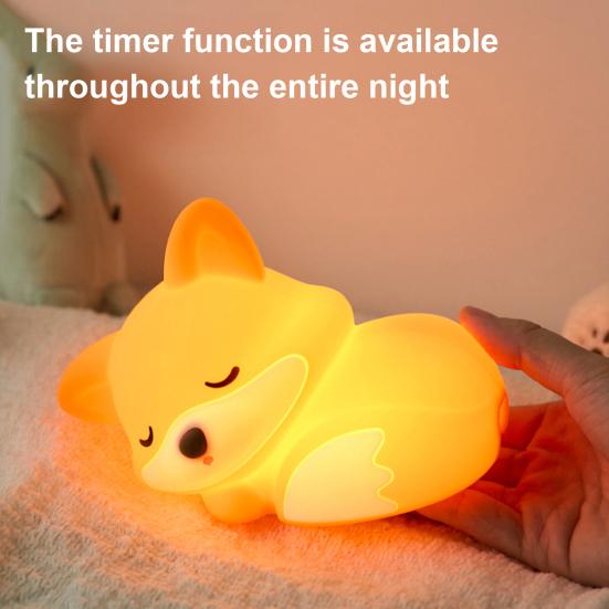 Pembe Tilki Gece Lambası Yumuşak Silikon Dokunmatik Gece Lambası 2 Kademeli Dim Edilebilir Şarj Edilebilir Orman Temalı Gece Lambası Çocuk Odası Dekorasyonu