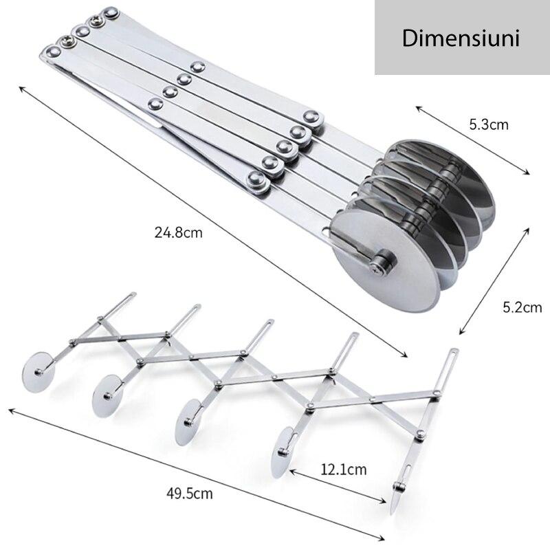 SUPER TRENDS 5-Wheel Professional Retractable Cutter, Stainless Steel Dough Cutter for Cookies, Ravioli and Pastry, Silver, 24.8x5.2x5.3 Cm