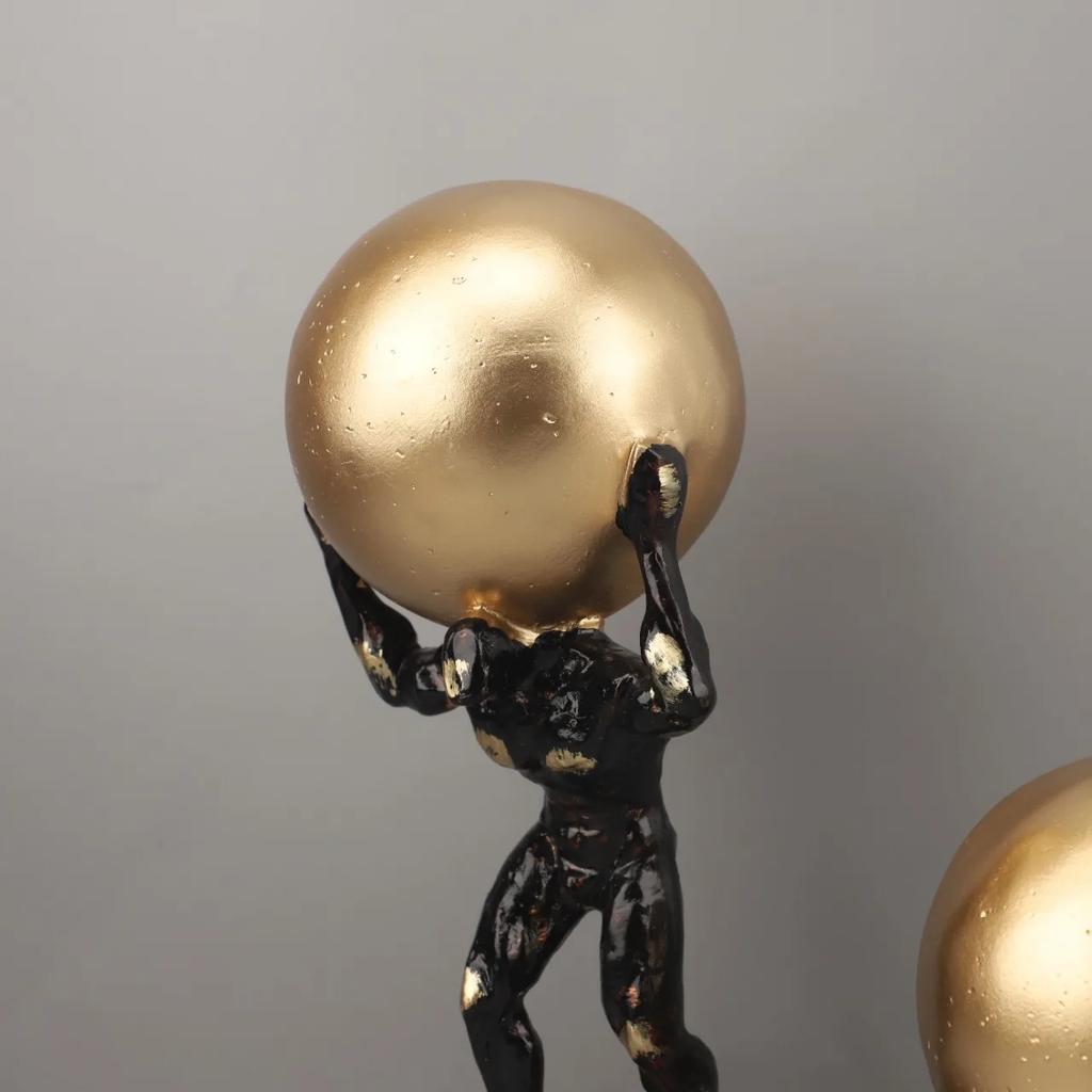Retro Gold Abstract Artistic Gymnastics Weightlifting Ball, Figure Sculpture, Resin Crafts, Desktop Decorative Ornaments