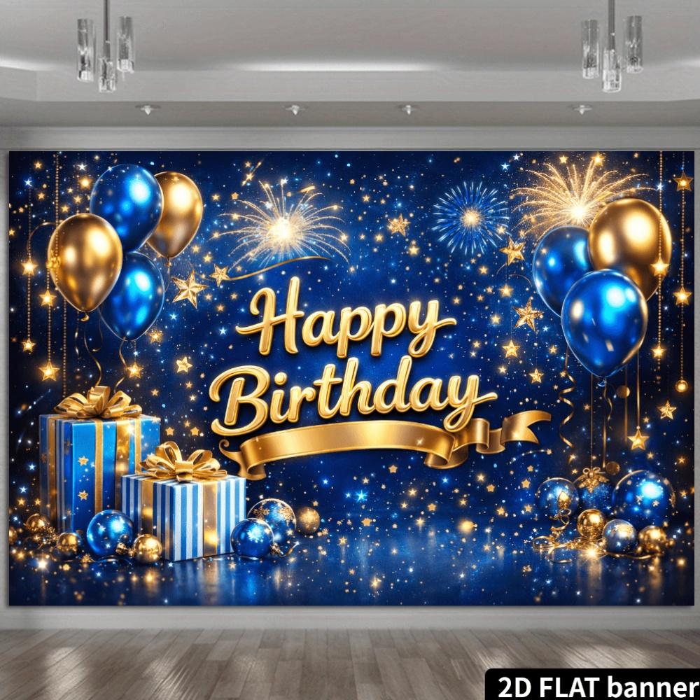 2D Plane Golden Glitter Birthday Happy Background Cloth with Dark Blue Heart Patternzyc