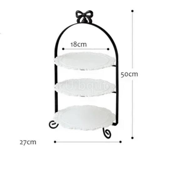 Weißer Desserttisch-Ausstellungsständer Hochzeitsdekoration Nachmittagstee Doppelschichtiger Tortenständer Goldfarbener Gebäckdekorationsteller 3-schichtig