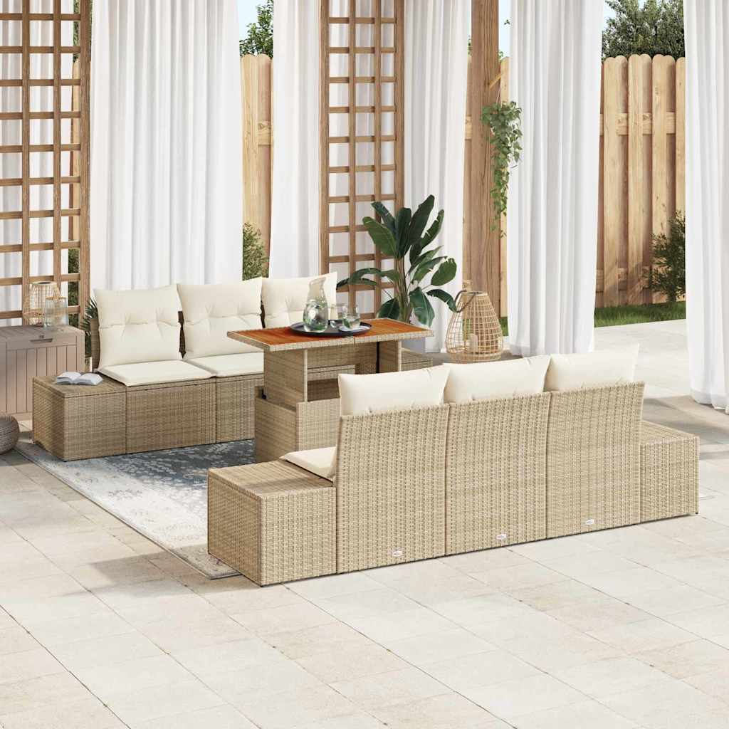 Garden Sofa Set 7 Pieces Beige Poly Rattan