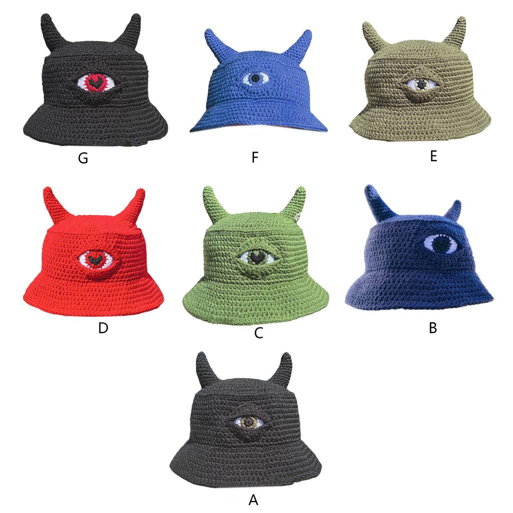 Knitted Cap Winter Warm Unisex Knitting Hat Devil Horns Single Eye Decorative Knit Hat for Adults Teens Gift