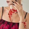 Creative Halloween Blood-Dripping Fringe Necklace, Gothic Blood-Stained Imitation Pearl Beaded Collarbone Necklace