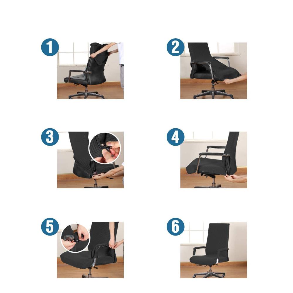 Office Chair Cover+Arm Cover Computer Seat Cover Stretch Rotating Chair Slipcover with Elastic Bottom Chair Protector for Rotating Boss Chair