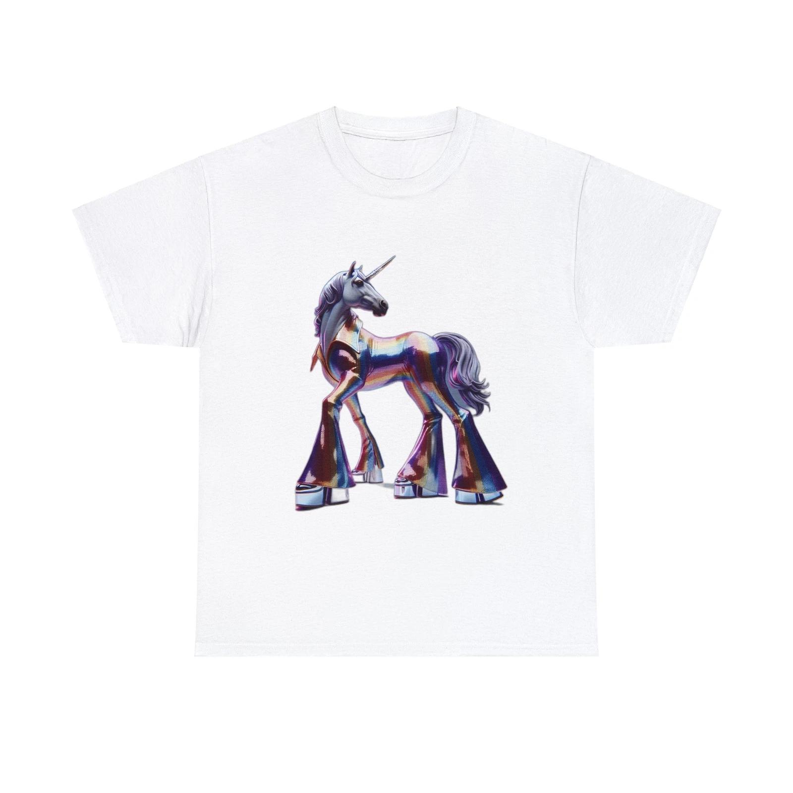 Unisex Adult Graphic T Shirt: Disco Unicorn Magical 70s Fashion Tee Flare Pants 2XL