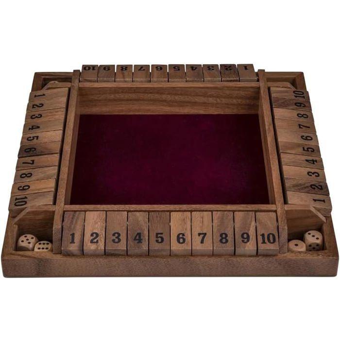 Engelhart - 300406 - Jeu Shut The Box en bois avec feutrine - Coffret 4 joueurs - 8 dés inclus