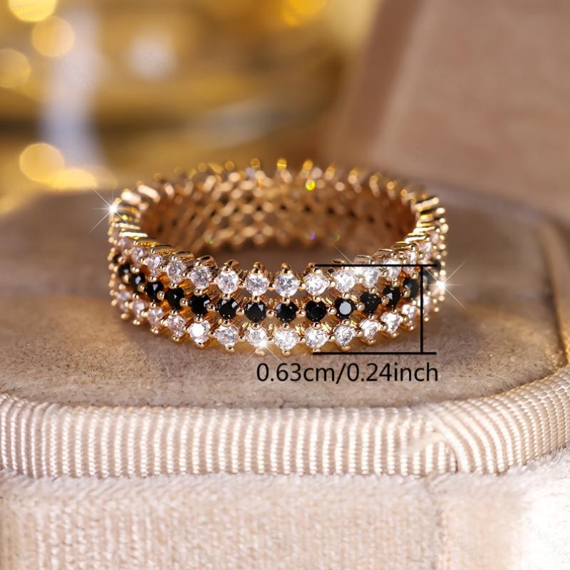 Luxury Black White Zircon Round Full Circle Simple Niche Versatile Women's Ring Fashion Zircon Engagement Wedding Party Gift