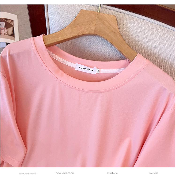 Plus Size Loose-Fit Mid-Length Short-Sleeve Round Neck T-Shirt for Women (Sizes 200/300/350 jin) 7163