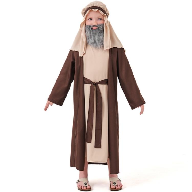 

Kids Boys Saint Josephes Costume Shepherd Costumes Wise Man Outfits Nativity Costumes Robe Headwear Fake Beard Moustache L коричневий