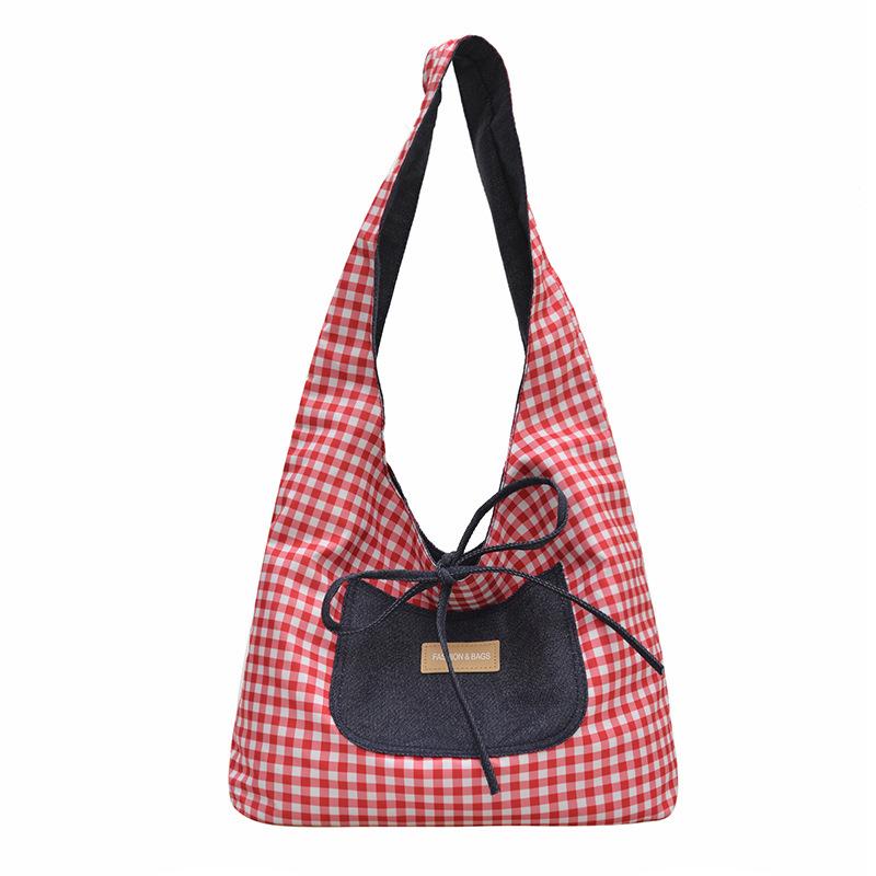 Casual commuter big bag women's 2025 new double-sided denim single shoulder underarm tote bag large capacity plaid bag