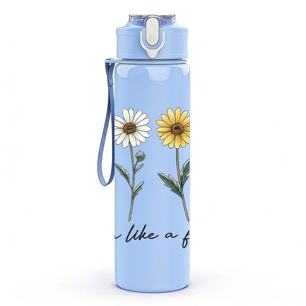 1PC Daisy Wildflower Bouquet Art Print 750ml Color Plastic Sports Water Bottle Leakproof Flip Straw Lid Suitable for Sports Office Home Use