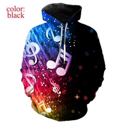 Musiksymbol 3D-gedruckter Kapuzenpullover für Männer und Frauen Herbst und Winter Dynamischer Freizeitpullover