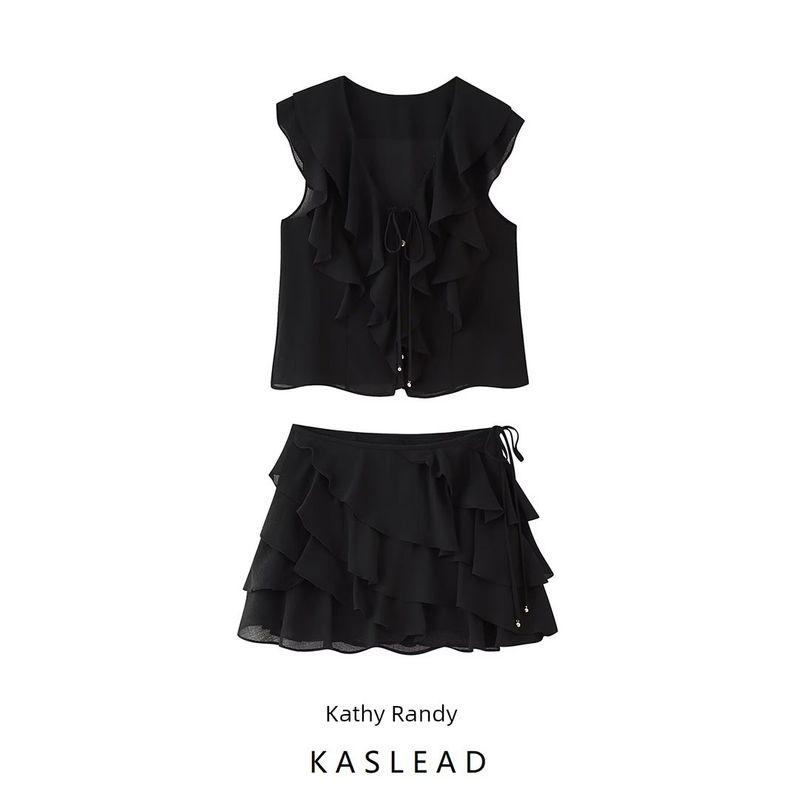 Kaslead New Women clothes Western Style Fashion Laminated Decorative Shirts Skirt 8372079 8372080