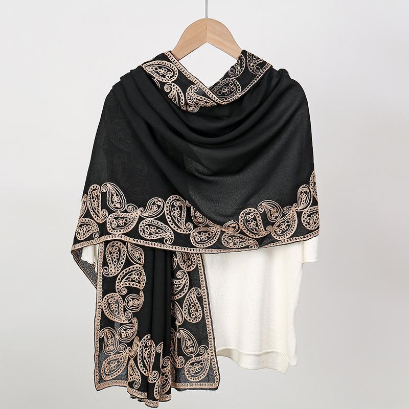 190*65Cm Long Pattern Paisley Embroidery Women Hijab Moslem Outdoor Ventilation Shawl Scarf For Women Headband