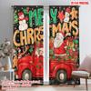 2pcs,2D Plane Printing Curtain Fabric Red Pickup Truck_ Cute Snowman Durable 100% Polyester Fabric (without Rod) Holiday Use for