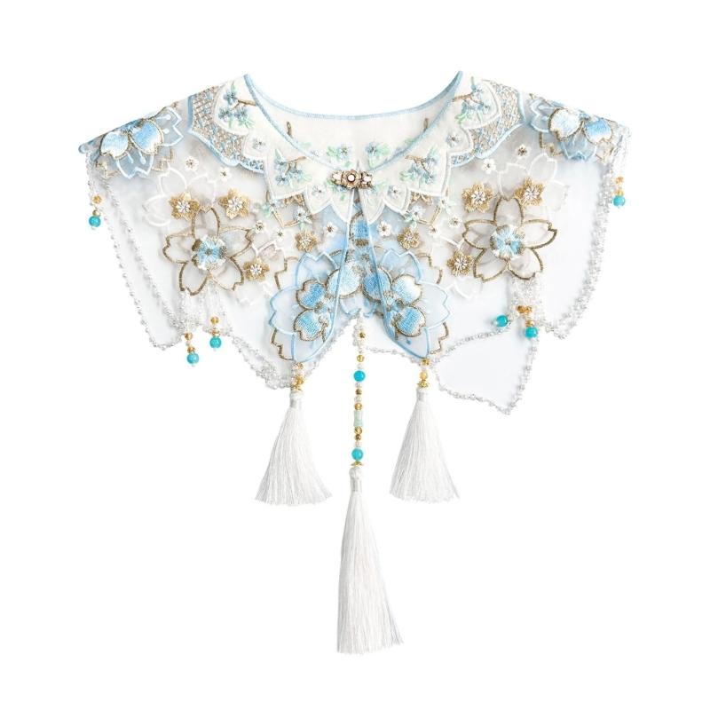 Chinese Ancient Shawl Collar Traditional Costume Embroidery Flower Collar for Horse Face Skirt Cultural Event Neckpiece