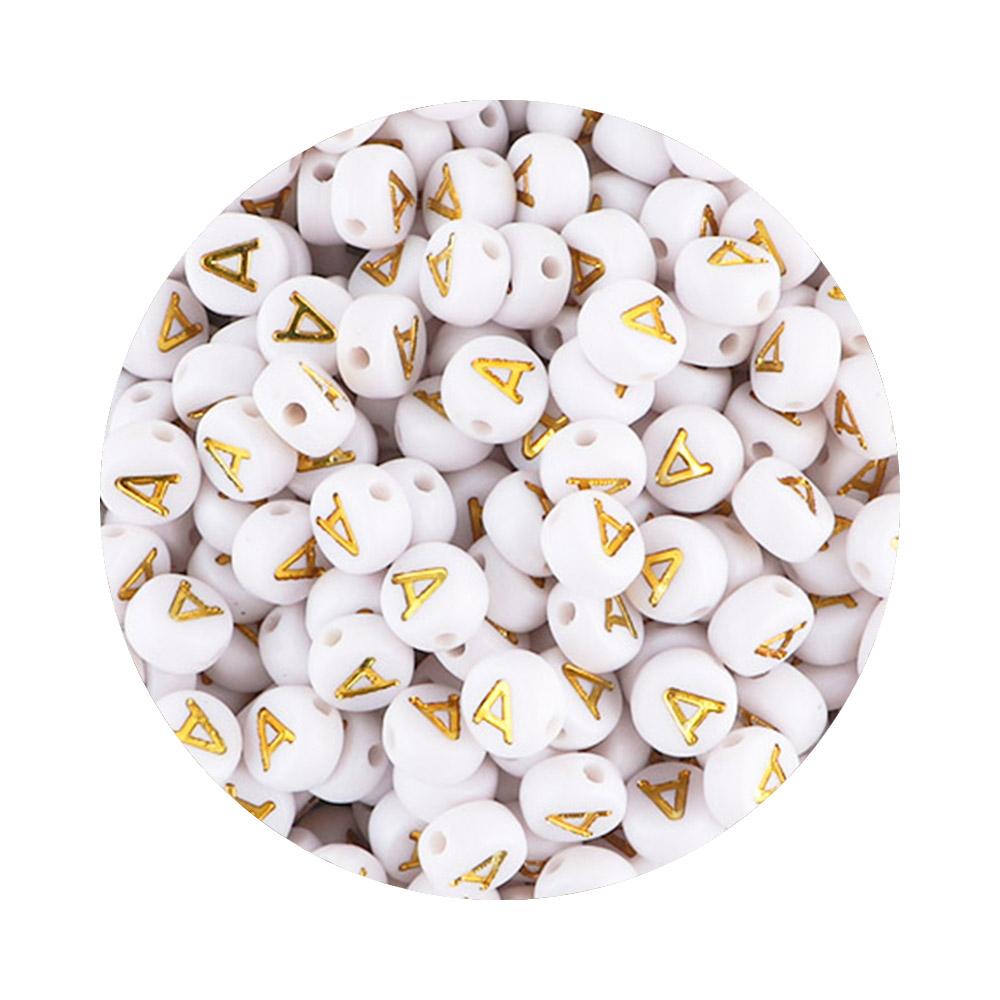 

100pcs 7x4mm Golden Letters Beads White Round Acrylic Beads Loose Beads For Jewelry Making DIY Bracelet Necklace Accessories