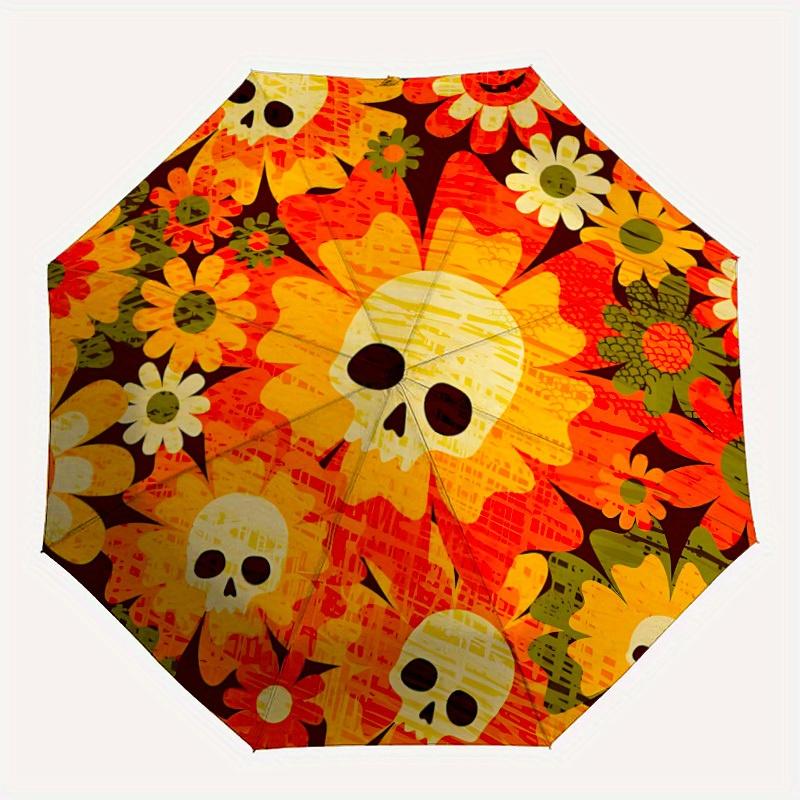 

1pc Skull Flowers Automatic Open/Close Umbrella, Portable Folding Umbrella for Travel, Themed Events, It is suitable as a gift for various festivals,