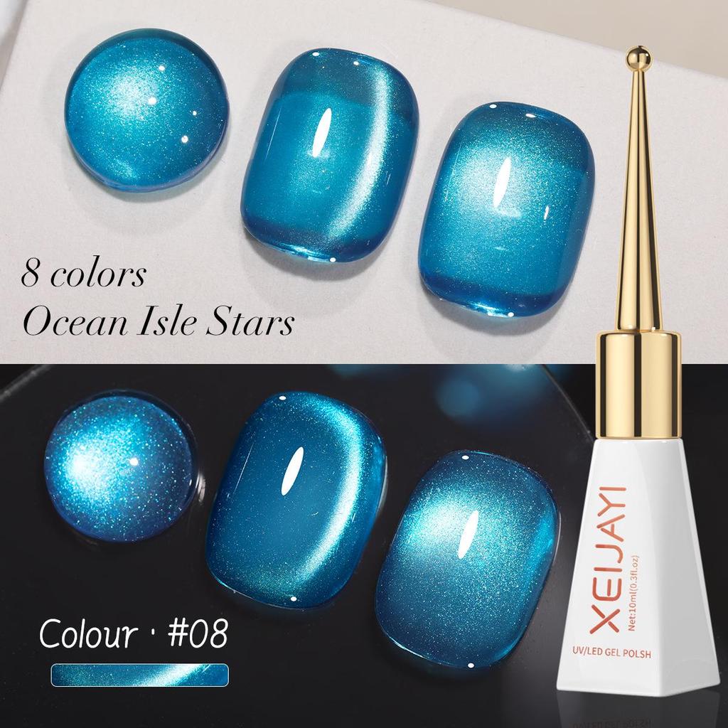 Galaxy Starlight Ice Blue & Purple Cat Eye Sea Glass Crystal Manicure Gel 2025
