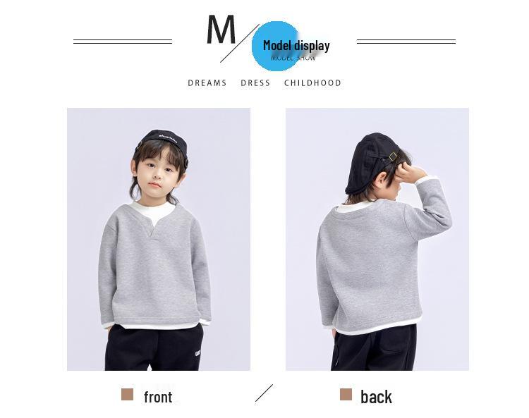 Chłopięca modna koszulka z długim rękawem z dekoltem w serek, patchworkowa, z efektem dwuczęściowym (Jesień 2025, Styl Koreański)