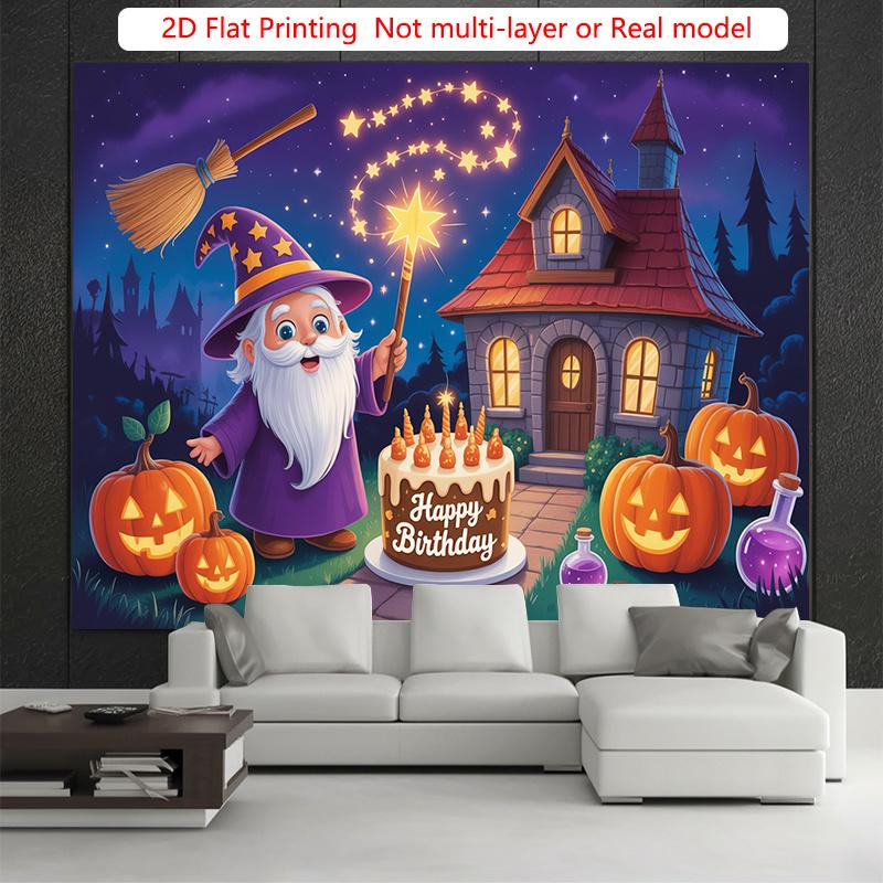 Party Backdrop Halloween Flat Wizard Pumpkin House Event Backdrop Decoration Birthday Party Decor