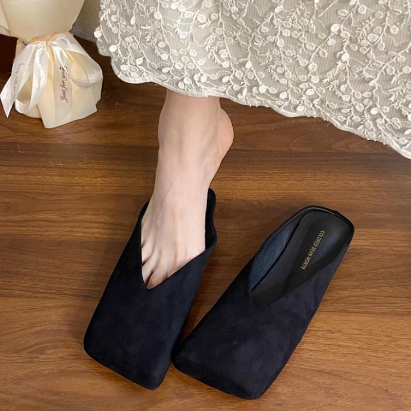 Fashion Flats Women Square Toe Slippers Designer Shallow Mule Shoes 2025 Summer New Casual Shoes Fad Brand Walking Soft Femme Chaussures