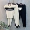 C S In The Room Fru lIne Cap Sleeve Knit bandIng Wide pantS Set 2Color