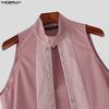 INCERUN Men Stand Neck Sleeveless Open Front Eyelet Casual Cosplay Long Vest Cardigan