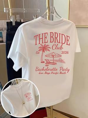 Camiseta con Estampado para Despedida de Soltera The Bride Club Cuello Redondo Manga Corta Camiseta Gráfica de Playa de San Diego Atuendo de Verano para Boda Ropa de Calle