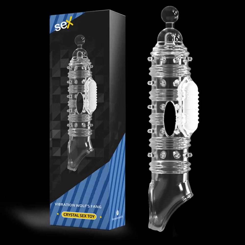 Vibrierende Kondome Erweiterung Für Männer Wiederverwendbare Kondome Dildo Vibrator Penis Ring Hülse Erwachsene Sex Shop Sex Spielzeug für Paare