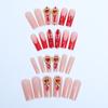 Popular long tube-shaped press-on nails, French light luxury ruby fake nails, detachable manicure nail pieces