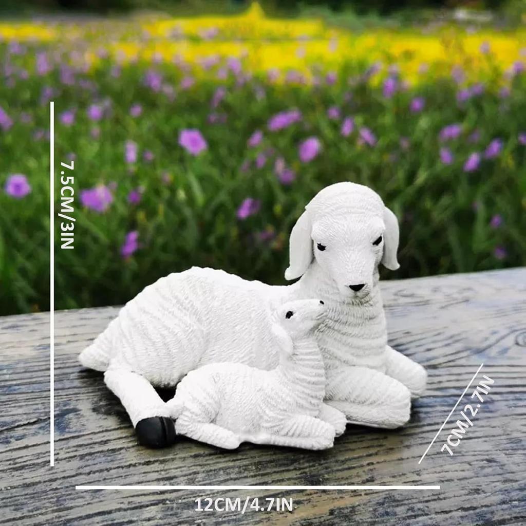 Resin Figurine Lamb Ornament Decor for Garden Farm Yard Gifts Artificial Lamb Craft, Mother Baby Sheep