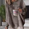 Women Hollow Hook Sweater Loose Crew Neck Long Sleeve Solid Color Knit Sweater