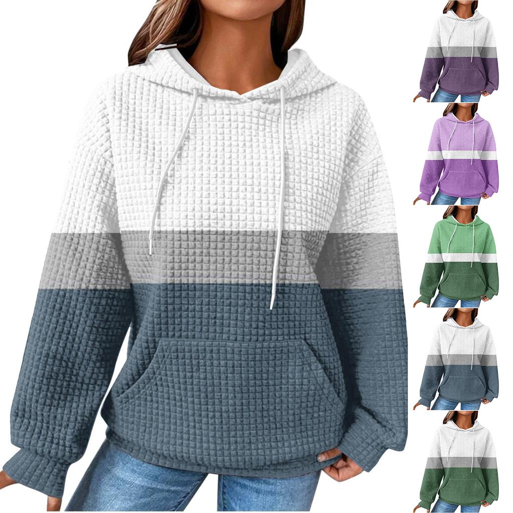 Women's Loose And Comfortable Color Blocked Printing Long Sleeved Hooded Sweatshirt