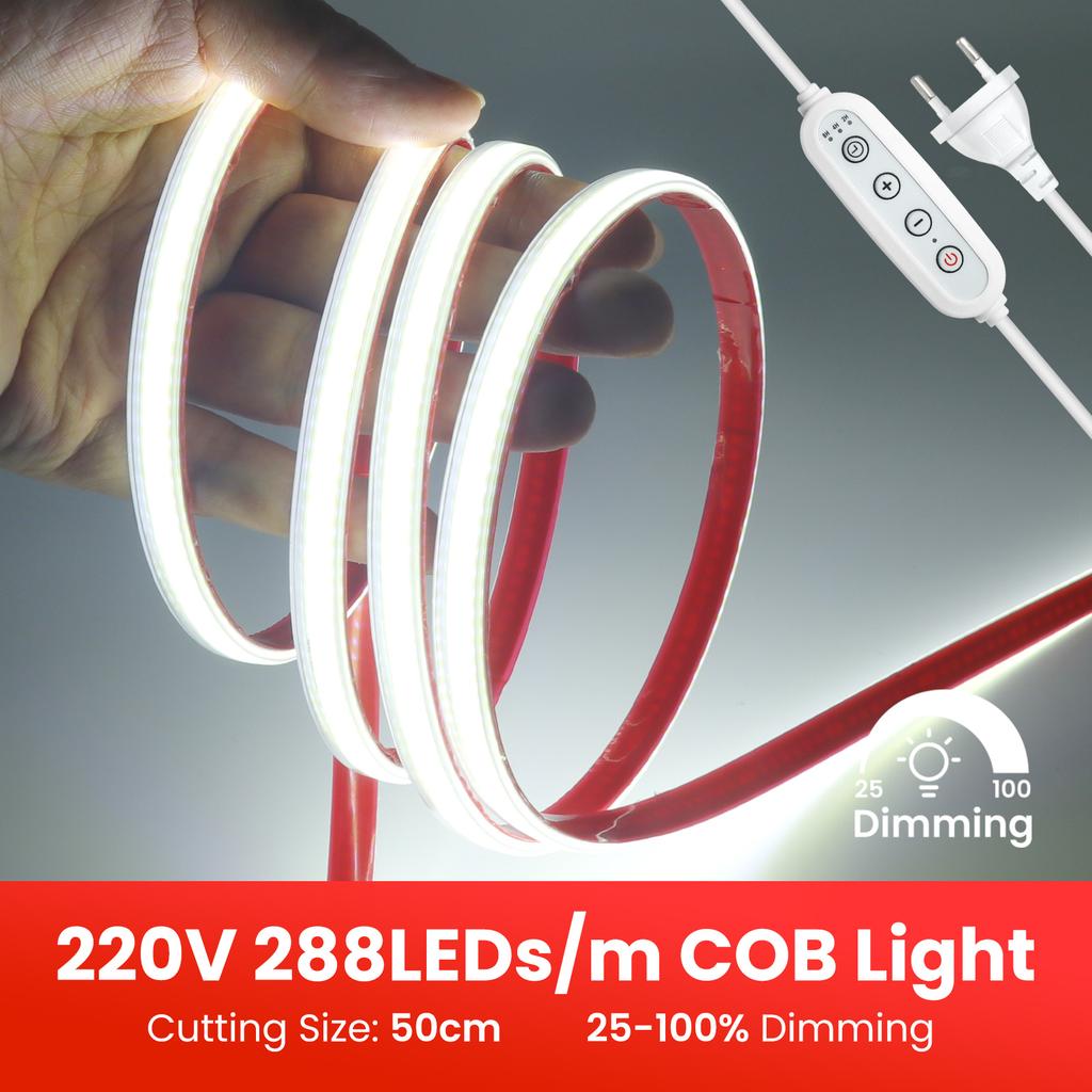 AC 220V COB LED Strip Timing Dimmable 3000K 4000K 6000K Warm White for DIY Home Decoration Waterproof Flexible Ribbon Light
