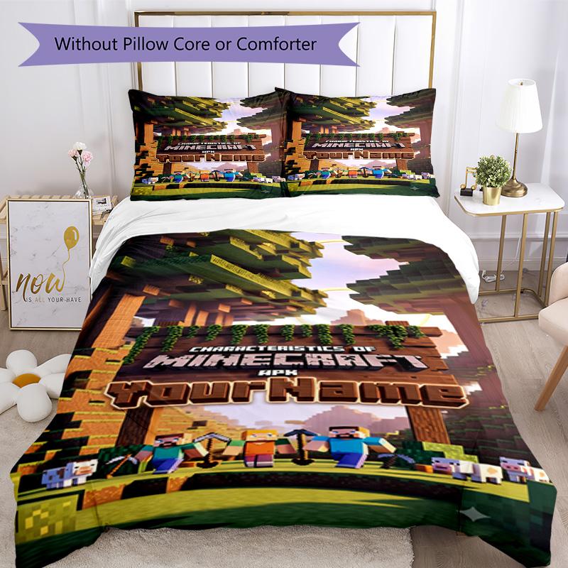 Minecraft 93 Customize your name Bedding Set Breathable Duvet Cover with Pillowcases Home Decoration Birthday Gift